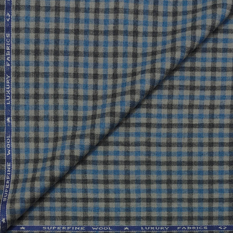 Tweed Blazer Faric OCM Wool Blended Check Colour Blue N Grey