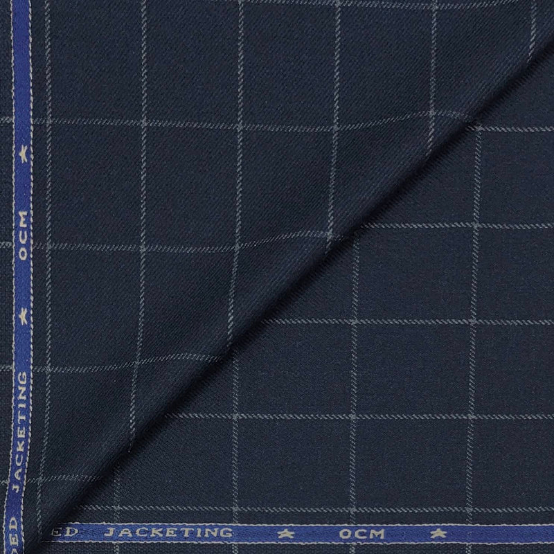 Tweed Blazer Fabric OCM Wool Blended Broad Check Colour Indigo Blue