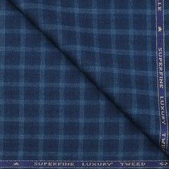 Tweed Blazer Fabric OCM Wool Blended Broad Check Colour Yale Blue