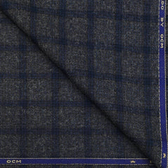 Tweed Blazer Fabric OCM Wool Blended Broad Check Colour Grey N Blue