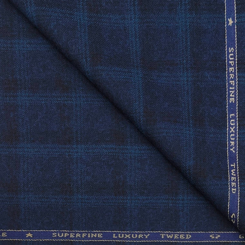 Tweed Blazer Fabric OCM Wool Blended Broad Check Colour Blue