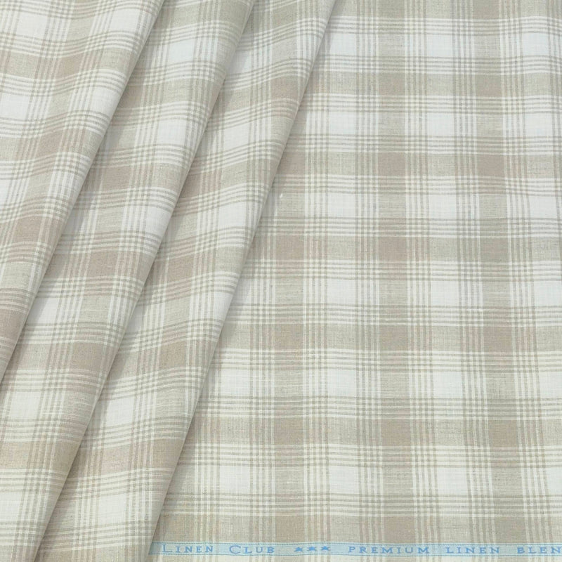 Shirt Fabric Linen Club Linen Blended Check Colour Light Brown N Off White