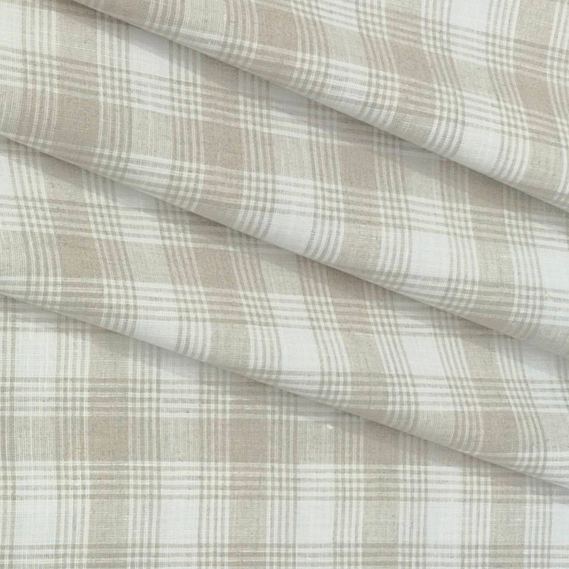 Shirt Fabric Linen Club Linen Blended Check Colour Light Brown N Off White