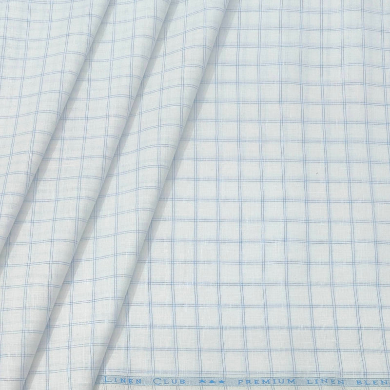 Shirt Fabric Linen Club Linen Blended Check Colour Blue N  White