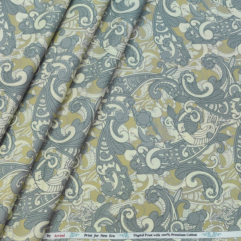 Shirt Fabric Arvind Giza Cotton Digital Print Colour Grey N Cream