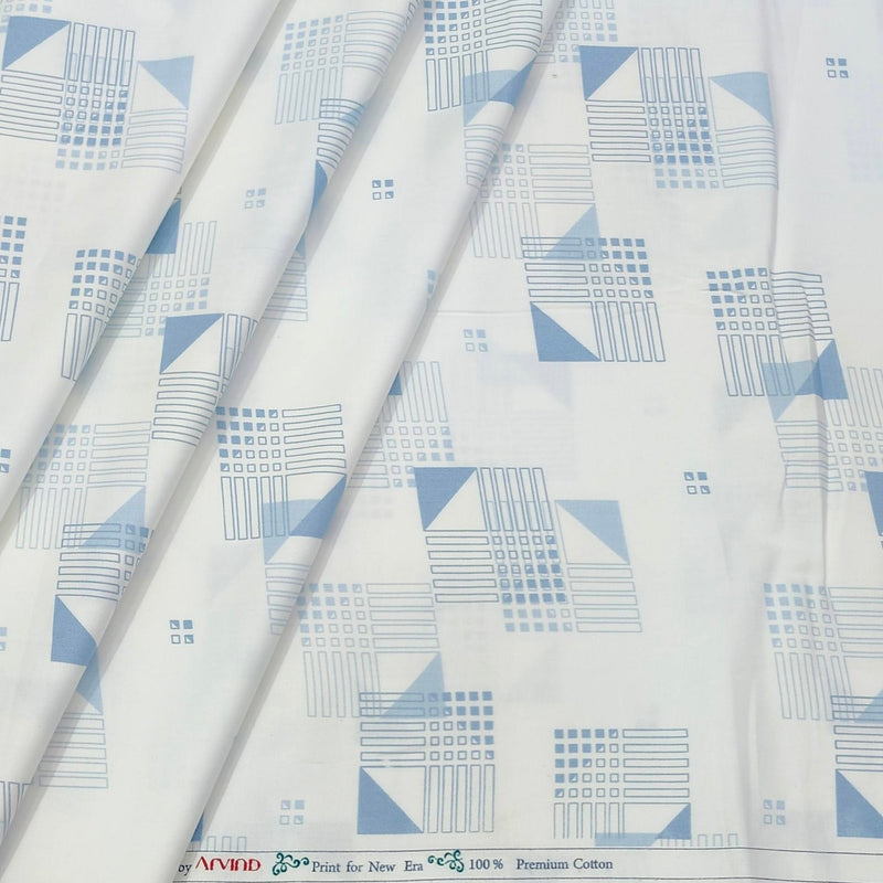 Shirt Fabric Arvind Giza Cotton Printed Colour Blue N White