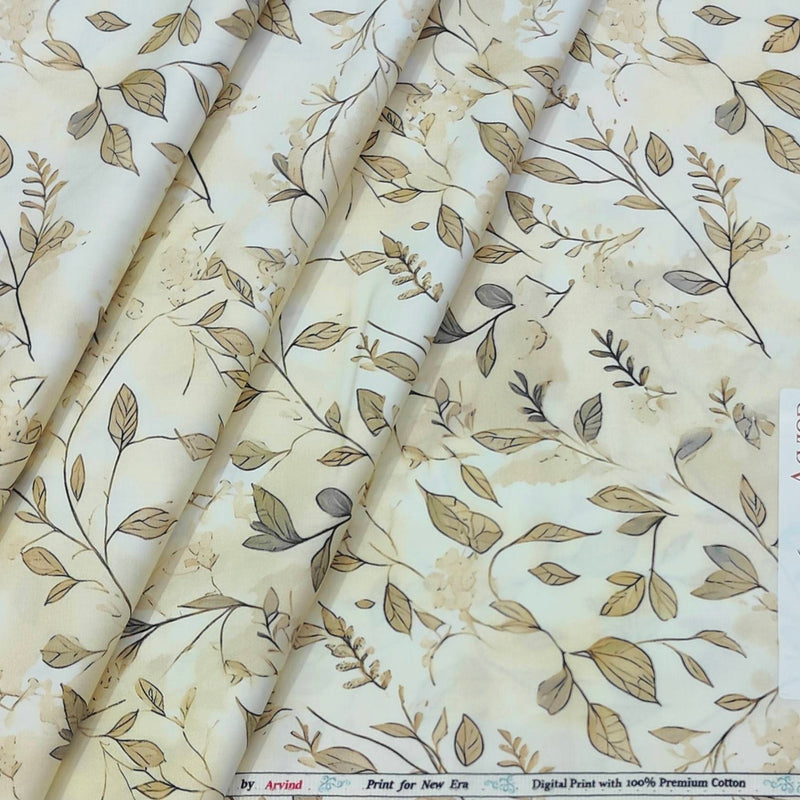 Shirt Fabric Arvind Giza Cotton Digital Print Colour Light Beige