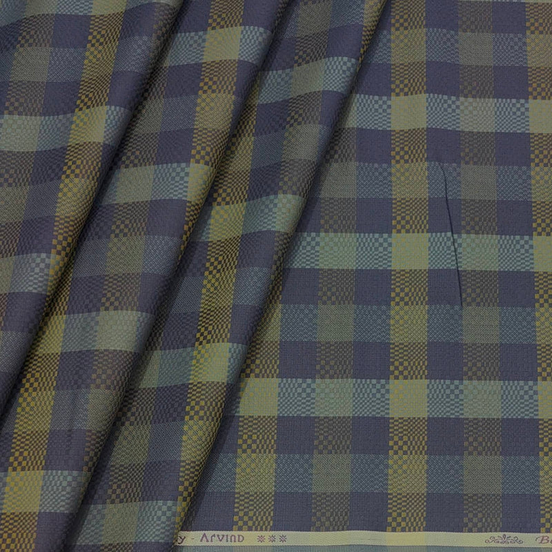 Shirt Fabric Arvind Giza Cotton Check Colour Swamp Green N Kikyo-Iru Purple