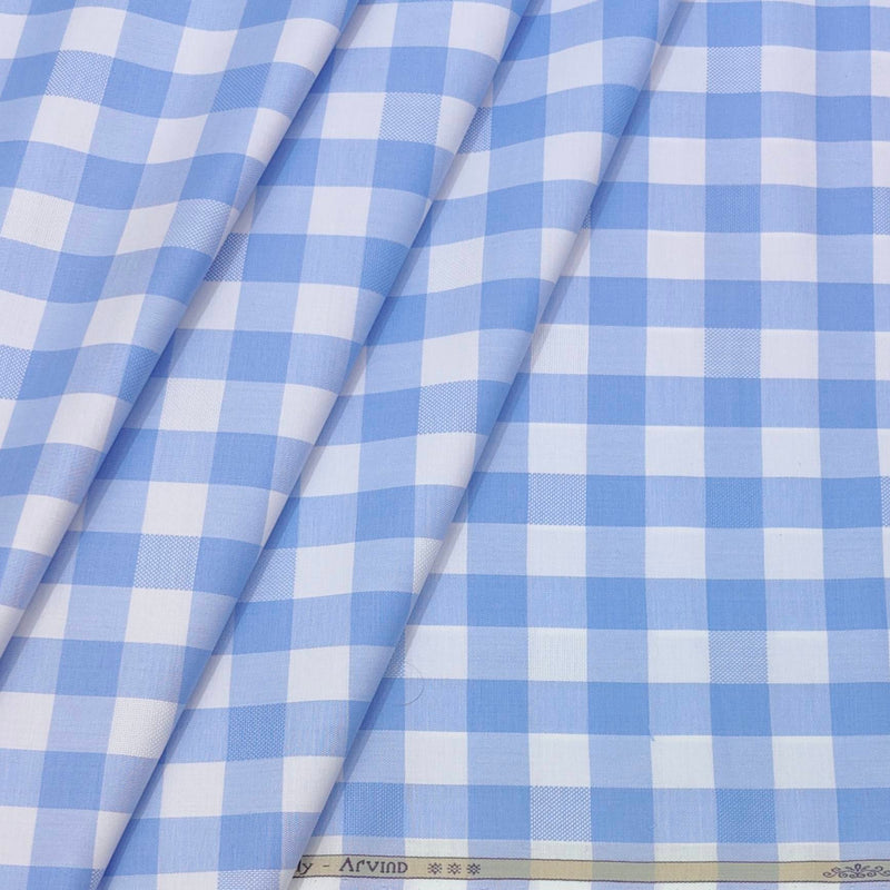Shirt Fabric Arvind Giza Cotton Check Colour Blue N White