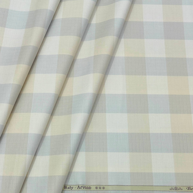 Shirt Fabric Arvind Giza Cotton Broad Check Colour Light Brown N Beige