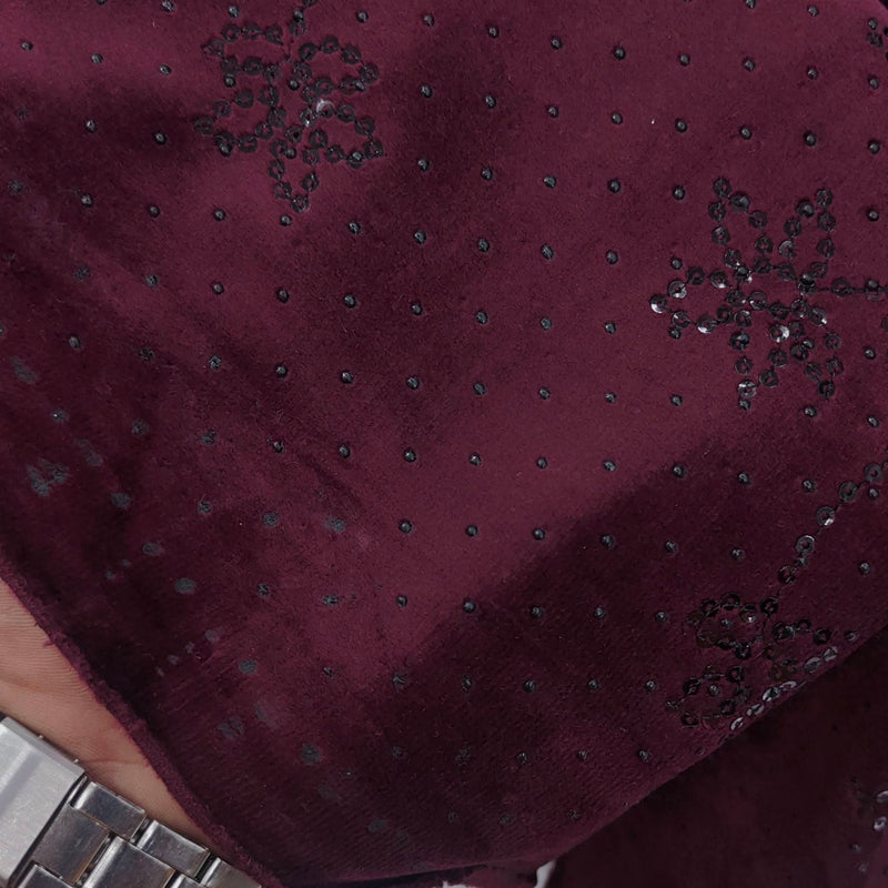 Achkan Fabric ManTire Velvet Fabric With Embroidery Work Colour Reddish Maroon