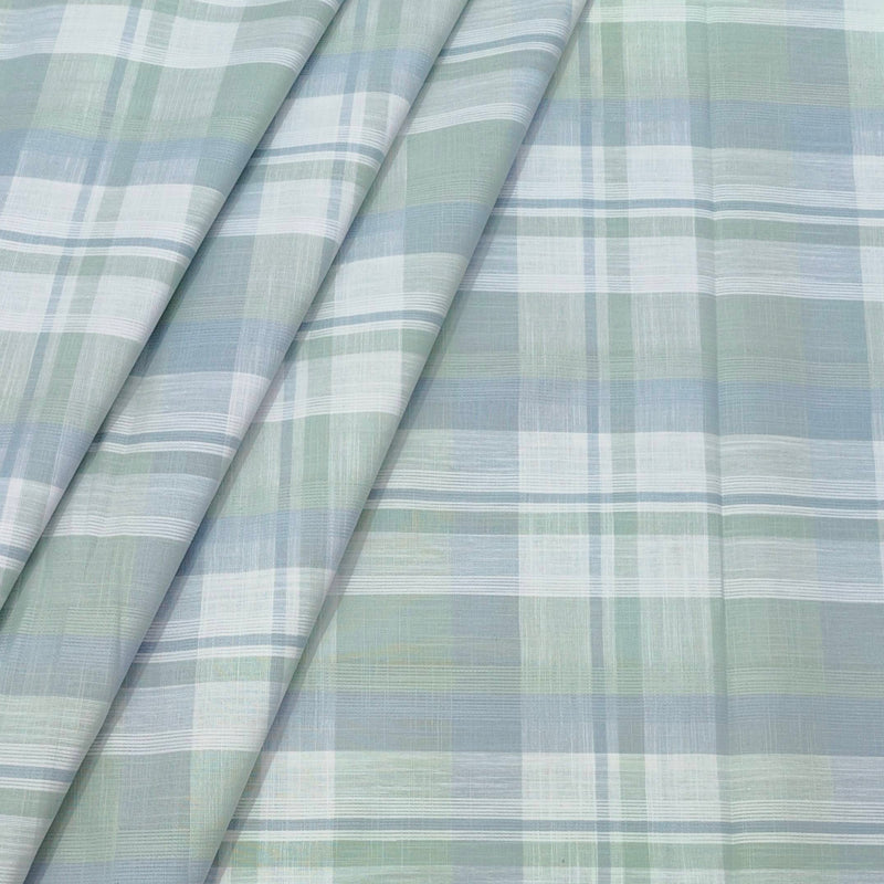 Shirt Fabric ManTire 100% Cotton Broad Check Colour Pistachio Green N White