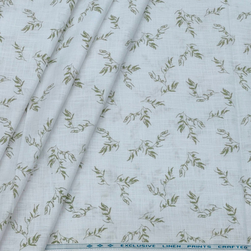 Shirt Fabric ManTire 100% Cotton Printed Linen Look Colour Green N White