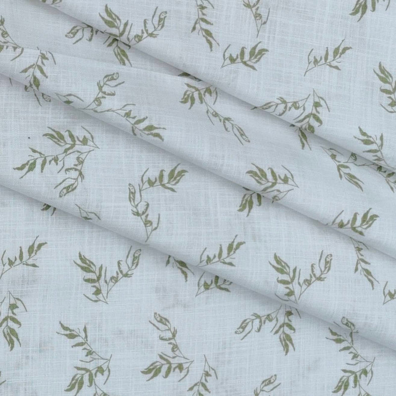 Shirt Fabric ManTire 100% Cotton Printed Linen Look Colour Green N White