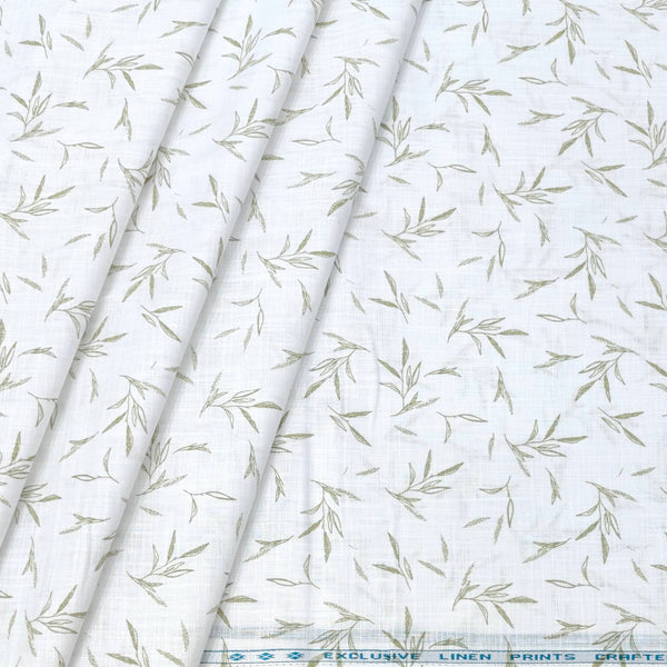Shirt Fabric ManTire 100% Cotton Printed Linen Look Colour Green N White
