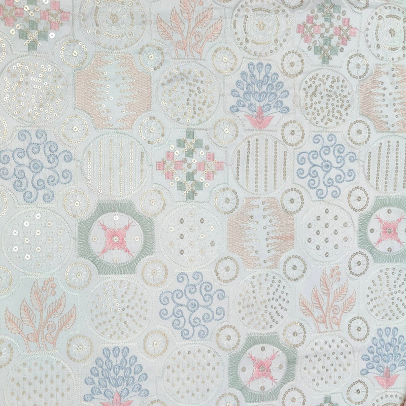 Kurta Fabric ManTire Designer Silk Embroidery Colour Light Blue N White