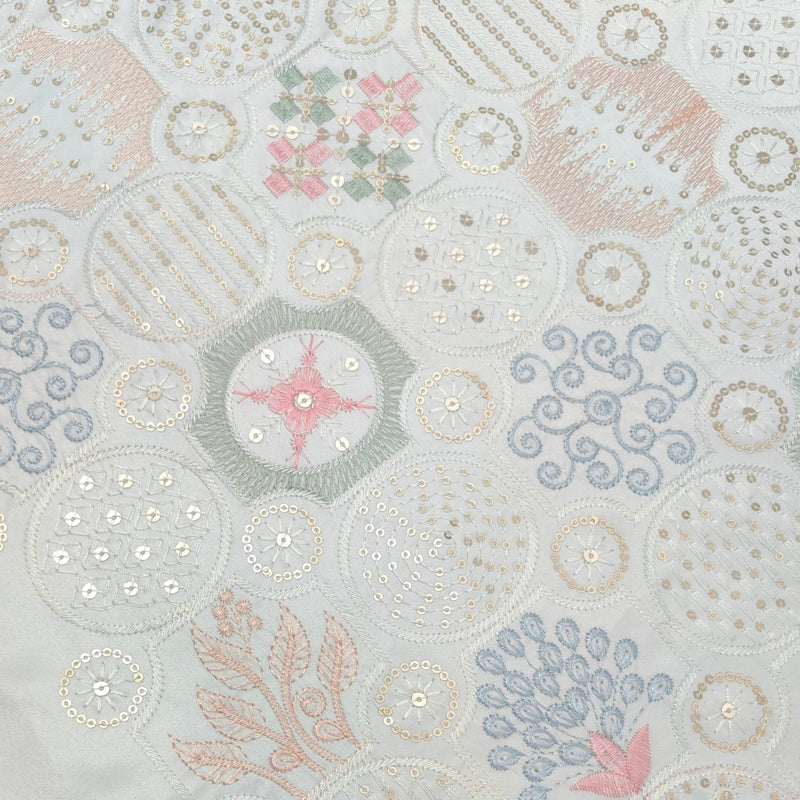 Kurta Fabric ManTire Designer Silk Embroidery Colour Light Blue N White