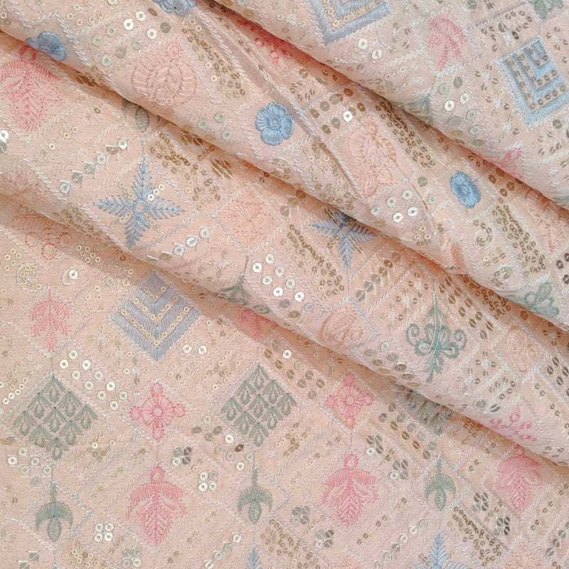 Kurta Fabric ManTire Designer Silk Embroidery Colour Peach Pink