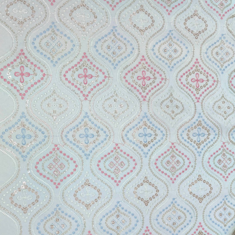 Kurta Fabric ManTire Designer Silk Embroidery Colour Blue N White