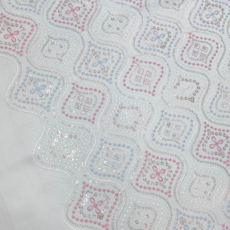 Kurta Fabric ManTire Designer Silk Embroidery Colour Blue N White