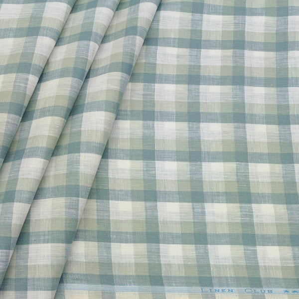 Shirt & Kurta Fabric Linen Club Pure Linen Check Colour Light Sea Green N White