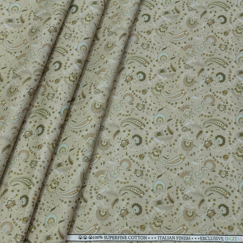 Shirt Fabric ManTire Giza Cotton Digital Print Colour Light Sage Green