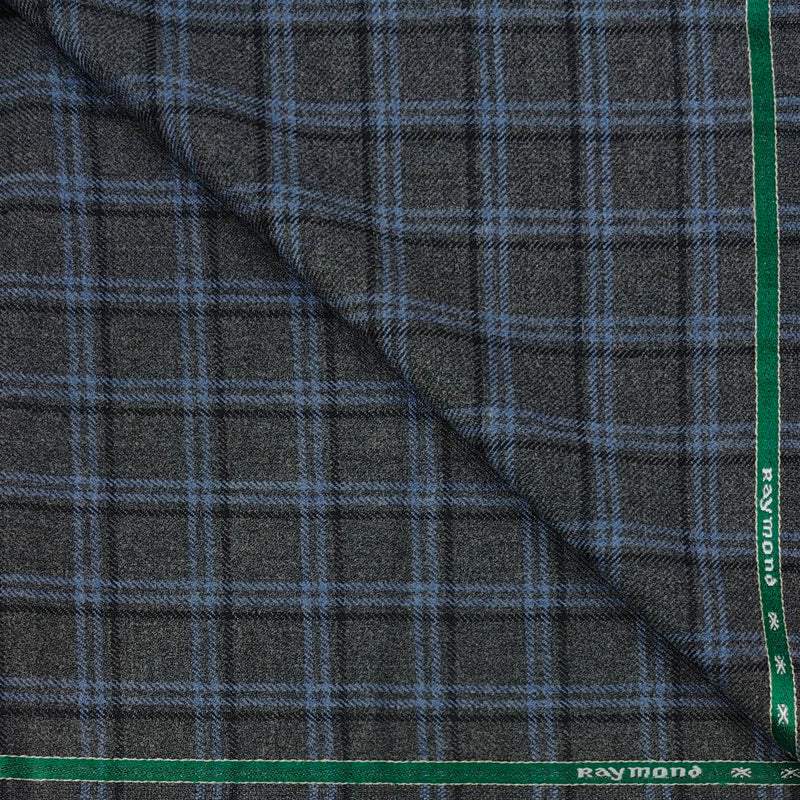 Tweed Blazer Fabric Raymond Wool Blended Broad Check Colour Grey N Blue