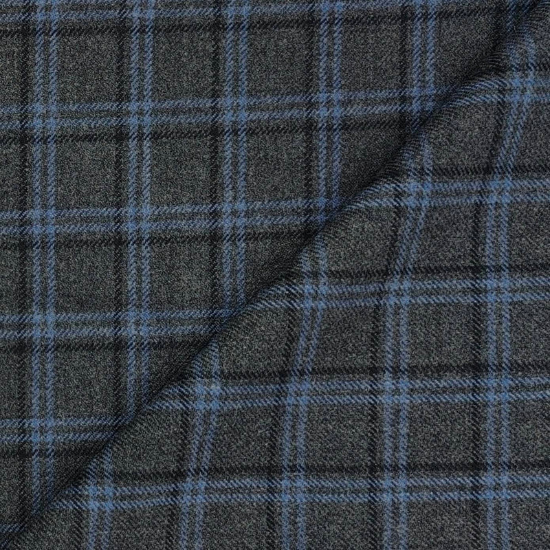 Tweed Blazer Fabric Raymond Wool Blended Broad Check Colour Grey N Blue
