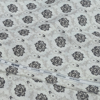 Shirt Fabric Raymond 100% Giza Cotton Digital Print With Linen Look Colour Ash White