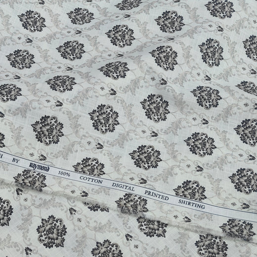 Shirt Fabric Raymond 100% Giza Cotton Digital Print With Linen Look Colour Ash White