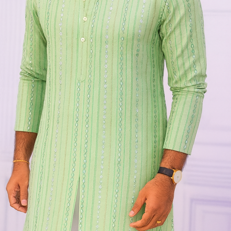 Kurta Fabric ManTire Designer Silk Embroidery Colour Mint Green