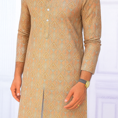 Kurta Fabric ManTire Designer Silk Embroidery Colour Peach