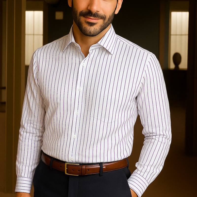 Shirt Fabric Soktas 80s Giza Cotton Broad Lining Colour Purple N White