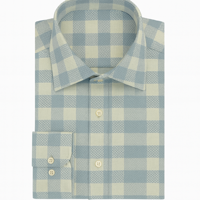 Shirt Fabric Soktas Giza Cotton Broad Check With Jacquard Colour Beige N Grey