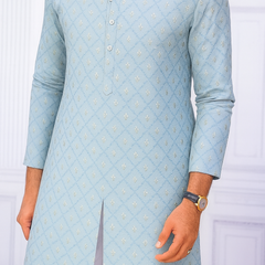Kurta Fabric ManTire Designer Silk Embroidery Colour Baby Blue