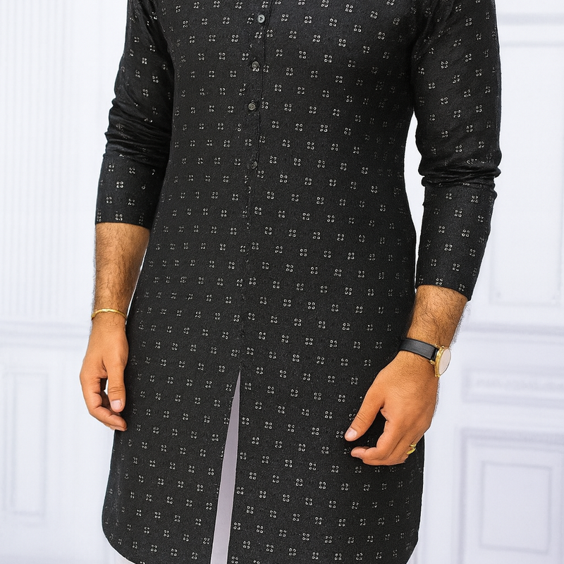 Kurta Fabric ManTire Designer Silk Embroidery Colour Black