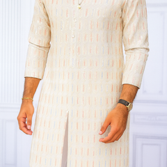Kurta Fabric ManTire Designer Silk Embroidery Colour Off White