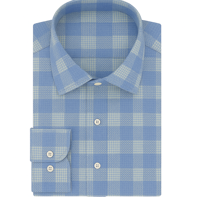 Shirt Fabric Soktas Giza Cotton Check With Jacquard Colour Blue N Ash White