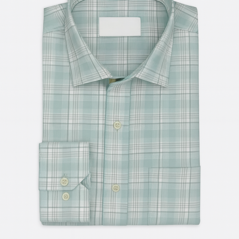 Shirt Fabric Soktas Giza Cotton Broad Check Colour Pistachio Green N White