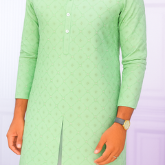Kurta Fabric ManTire Designer Silk Embroidery Colour Mint Green