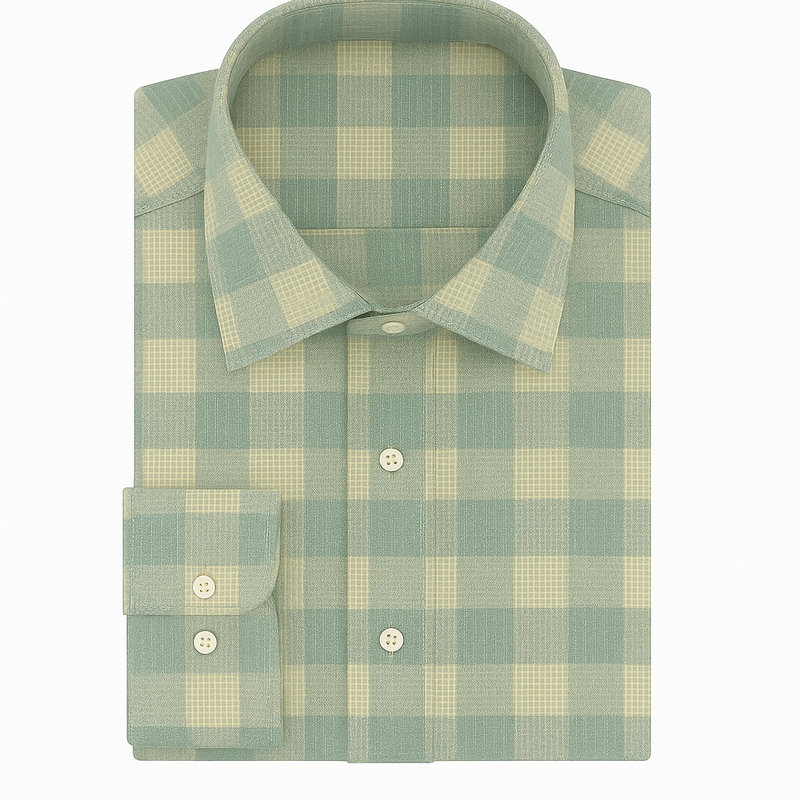 Shirt Fabric Soktas Giza Cotton Check With Jacquard Colour Tea Green N Light Cream
