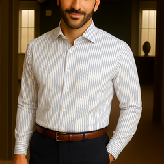 Shirt Fabric Soktas 80s Giza Cotton Pin Lining Colour Blue N White