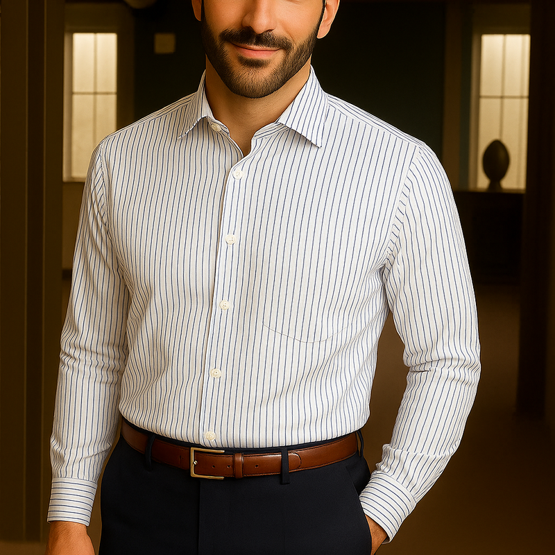 Shirt Fabric Soktas 80s Giza Cotton Pin Lining Colour Blue N White