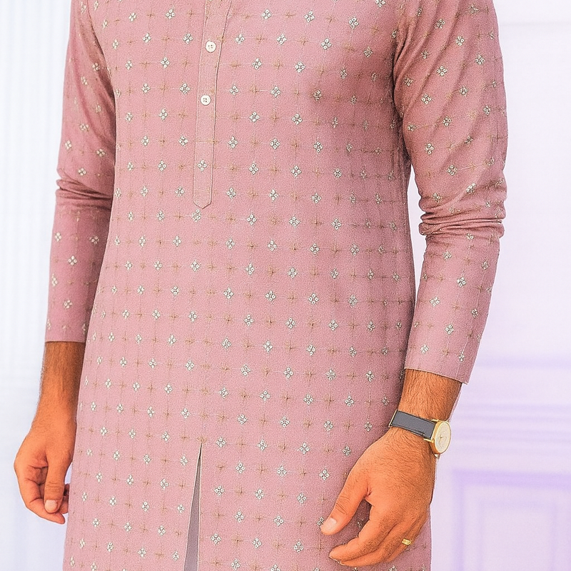 Kurta Fabric ManTire Designer Silk Embroidery Colour Thulian Pink