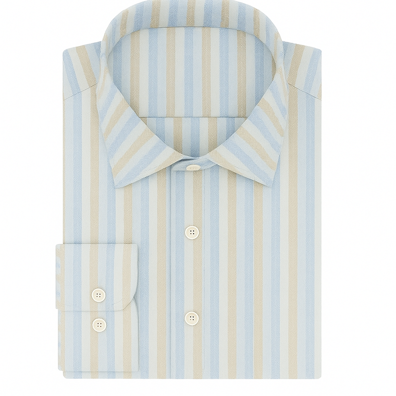 Shirt Fabric Soktas Giza Cotton Zig Zag Lining Colour Sky Blue N White