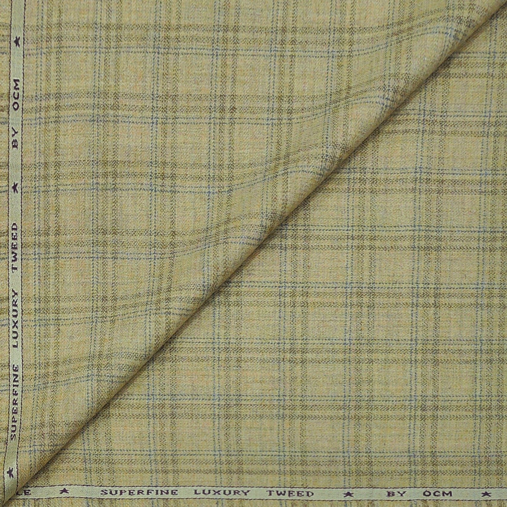 Tweed Blazer Fabric OCM Premium Wool Blended Fancy Grid Check Colour Light Yellow N Blue