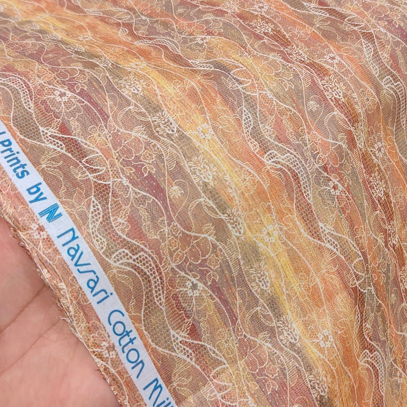 Navsari Stiff Pure Cotton Premium Digital Printed Kurta Fabric For Men Colour Orange