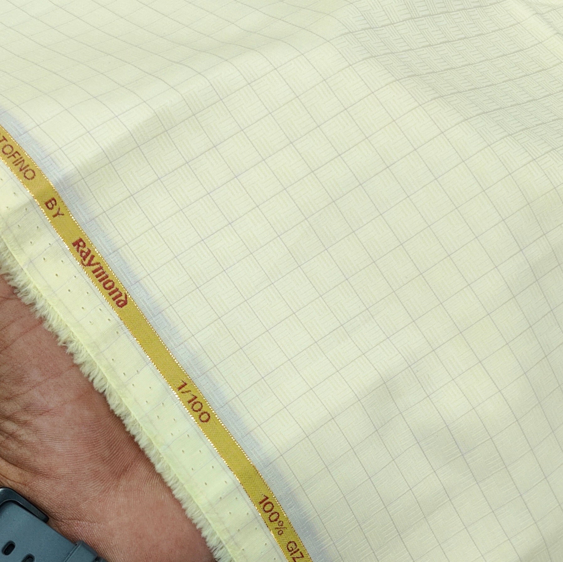 Shirt Fabric Raymond Portofino Super 1/100s Count Giza Cotton Graph Check Colour Pastel Yellow Cream