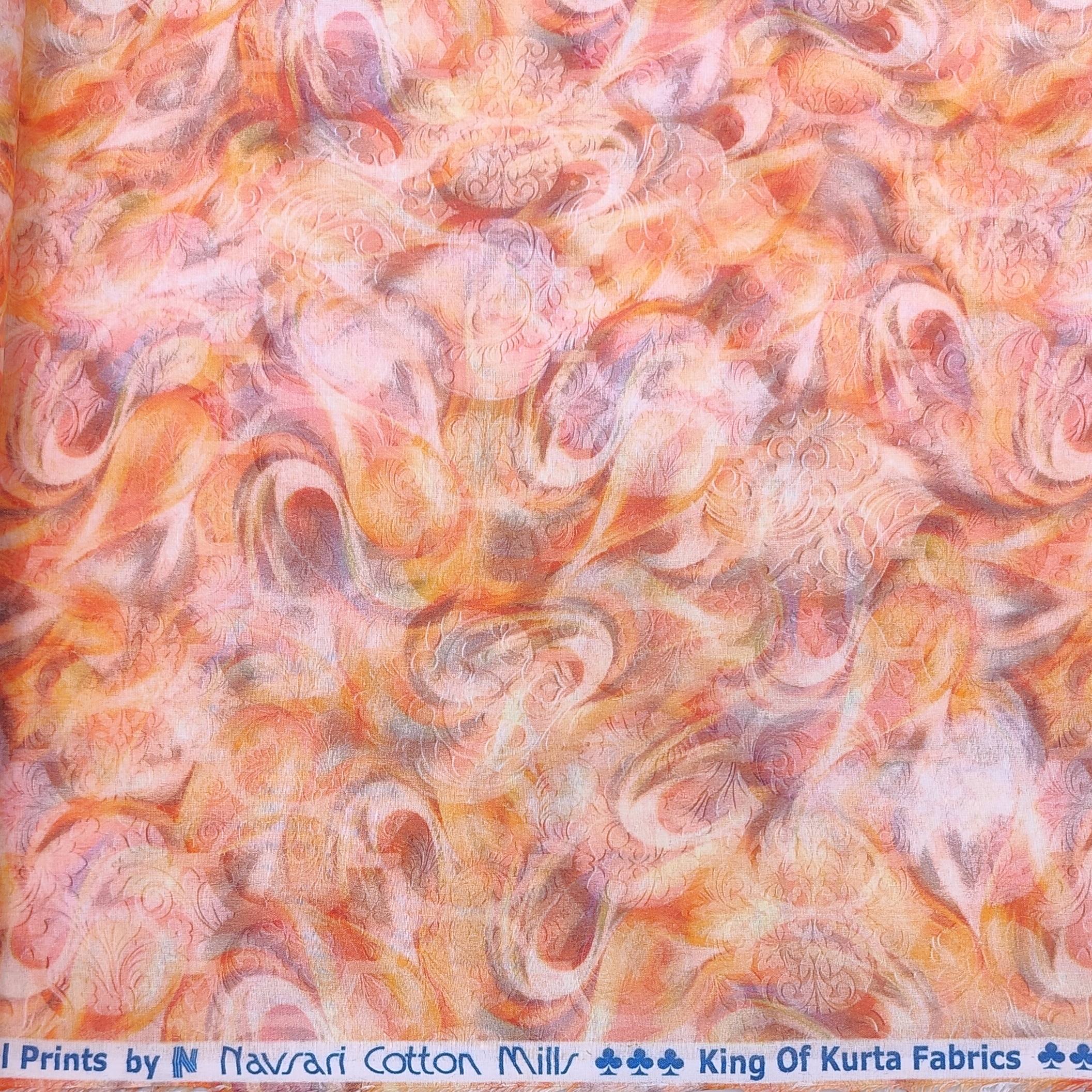 Navsari Stiff Pure Cotton Premium Digital Printed Kurta Fabric For Men Colour Hot Peach
