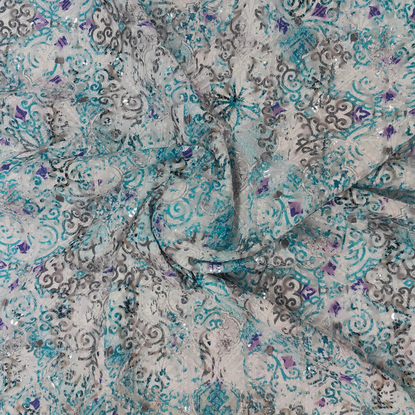 ManTire Men's Designer Digital Printed Chikankari Kurta Fabric Colour Sea Blue